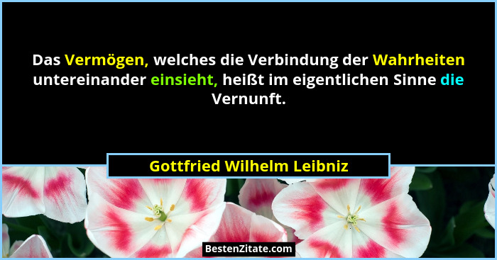 Das Vermögen, welches die Verbindung der Wahrheiten untereinander einsieht, heißt im eigentlichen Sinne die Vernunft.... - Gottfried Wilhelm Leibniz
