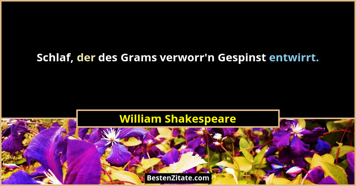 Schlaf, der des Grams verworr'n Gespinst entwirrt.... - William Shakespeare