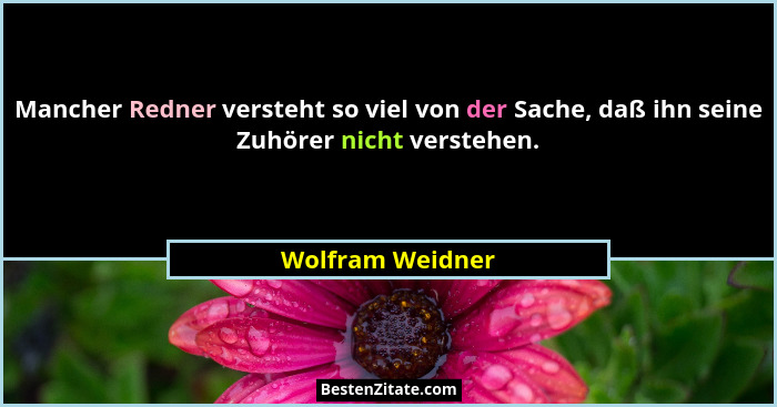 Mancher Redner versteht so viel von der Sache, daß ihn seine Zuhörer nicht verstehen.... - Wolfram Weidner