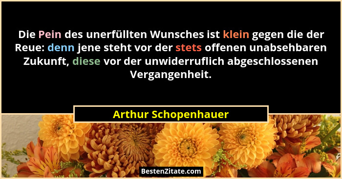 Die Pein des unerfüllten Wunsches ist klein gegen die der Reue: denn jene steht vor der stets offenen unabsehbaren Zukunft, dies... - Arthur Schopenhauer
