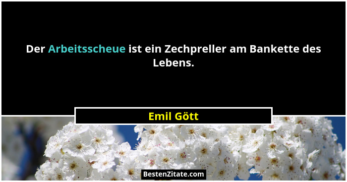 Der Arbeitsscheue ist ein Zechpreller am Bankette des Lebens.... - Emil Gött
