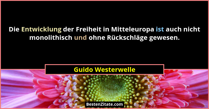 Die Entwicklung der Freiheit in Mitteleuropa ist auch nicht monolithisch und ohne Rückschläge gewesen.... - Guido Westerwelle