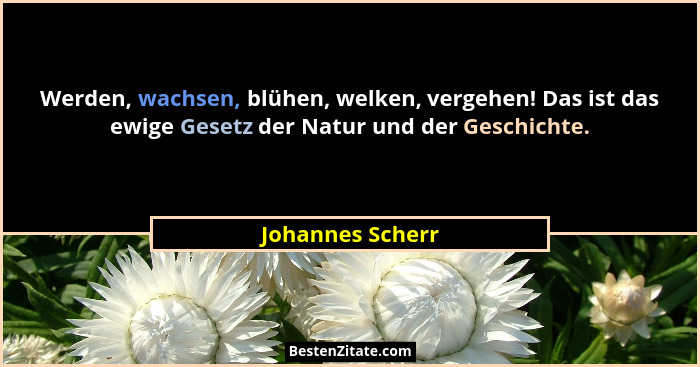 Werden, wachsen, blühen, welken, vergehen! Das ist das ewige Gesetz der Natur und der Geschichte.... - Johannes Scherr