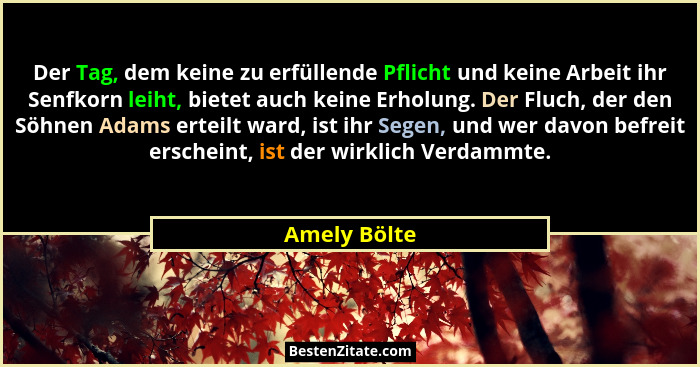 Der Tag, dem keine zu erfüllende Pflicht und keine Arbeit ihr Senfkorn leiht, bietet auch keine Erholung. Der Fluch, der den Söhnen Adam... - Amely Bölte