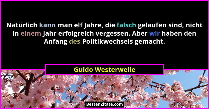 Natürlich kann man elf Jahre, die falsch gelaufen sind, nicht in einem Jahr erfolgreich vergessen. Aber wir haben den Anfang des P... - Guido Westerwelle