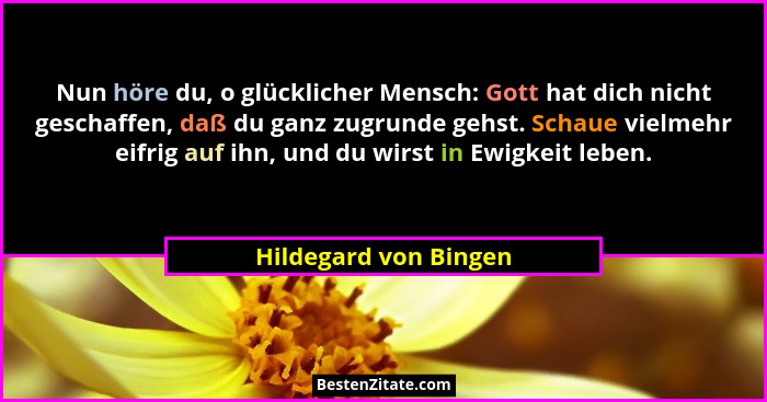 Nun höre du, o glücklicher Mensch: Gott hat dich nicht geschaffen, daß du ganz zugrunde gehst. Schaue vielmehr eifrig auf ihn,... - Hildegard von Bingen