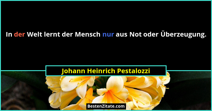 In der Welt lernt der Mensch nur aus Not oder Überzeugung.... - Johann Heinrich Pestalozzi