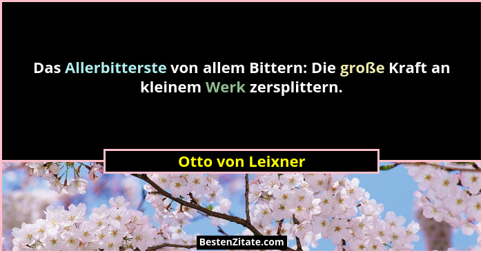 Das Allerbitterste von allem Bittern: Die große Kraft an kleinem Werk zersplittern.... - Otto von Leixner