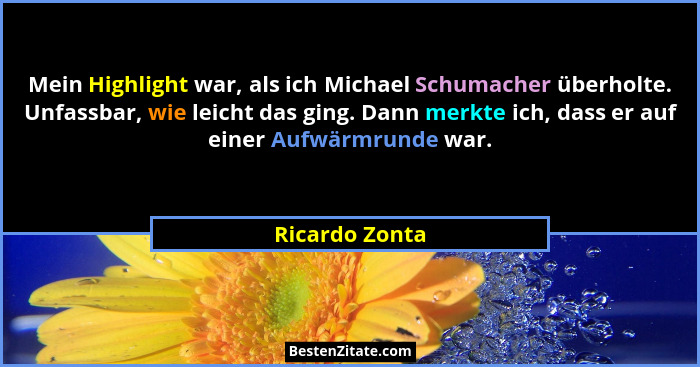 Mein Highlight war, als ich Michael Schumacher überholte. Unfassbar, wie leicht das ging. Dann merkte ich, dass er auf einer Aufwärmru... - Ricardo Zonta