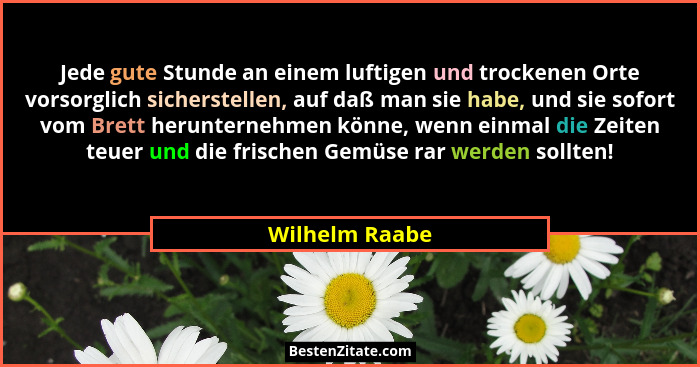 Jede gute Stunde an einem luftigen und trockenen Orte vorsorglich sicherstellen, auf daß man sie habe, und sie sofort vom Brett herunt... - Wilhelm Raabe