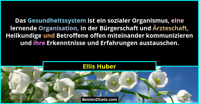 Das Gesundheitssystem ist ein sozialer Organismus, eine lernende Organisation, in der Bürgerschaft und Ärzteschaft, Heilkundige und Betr... - Ellis Huber