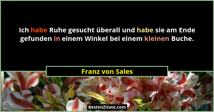 Ich habe Ruhe gesucht überall und habe sie am Ende gefunden in einem Winkel bei einem kleinen Buche.... - Franz von Sales