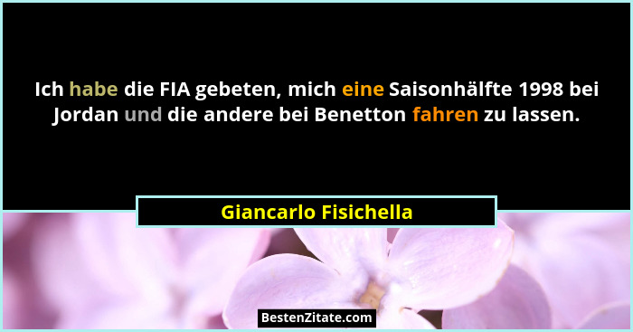 Ich habe die FIA gebeten, mich eine Saisonhälfte 1998 bei Jordan und die andere bei Benetton fahren zu lassen.... - Giancarlo Fisichella