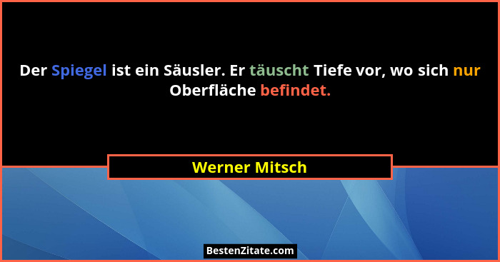Der Spiegel ist ein Säusler. Er täuscht Tiefe vor, wo sich nur Oberfläche befindet.... - Werner Mitsch
