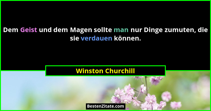 Dem Geist und dem Magen sollte man nur Dinge zumuten, die sie verdauen können.... - Winston Churchill
