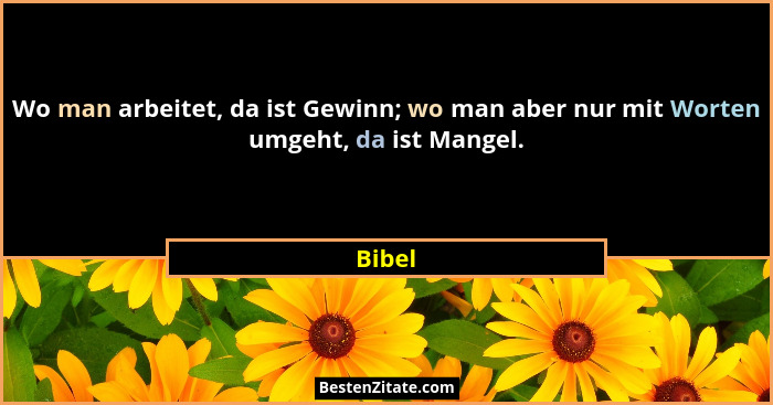 Wo man arbeitet, da ist Gewinn; wo man aber nur mit Worten umgeht, da ist Mangel.... - Bibel