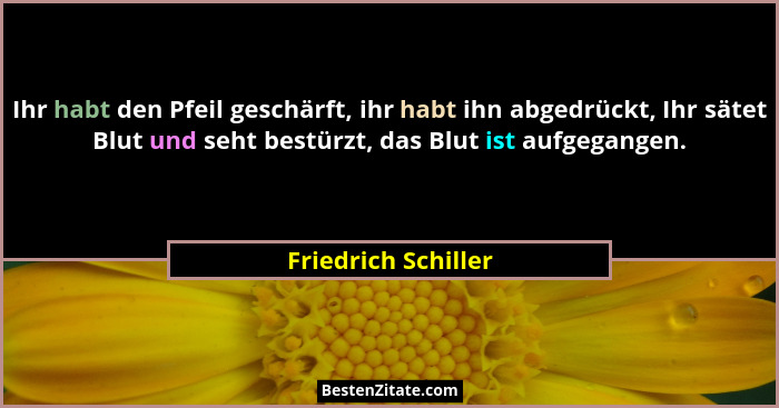 Ihr habt den Pfeil geschärft, ihr habt ihn abgedrückt, Ihr sätet Blut und seht bestürzt, das Blut ist aufgegangen.... - Friedrich Schiller