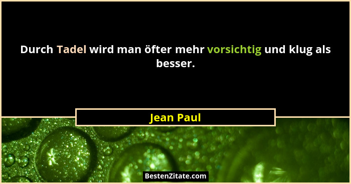 Durch Tadel wird man öfter mehr vorsichtig und klug als besser.... - Jean Paul