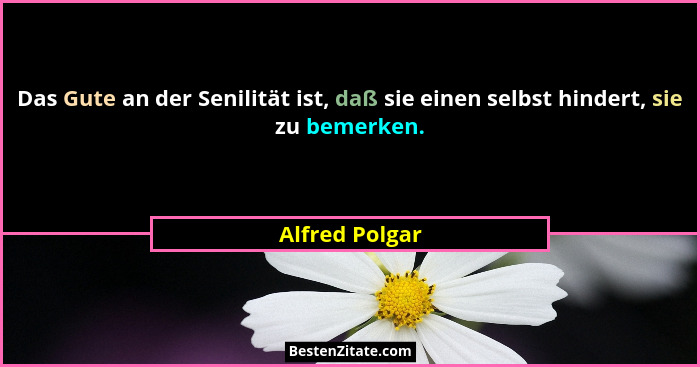 Das Gute an der Senilität ist, daß sie einen selbst hindert, sie zu bemerken.... - Alfred Polgar