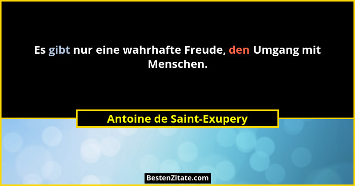 Es gibt nur eine wahrhafte Freude, den Umgang mit Menschen.... - Antoine de Saint-Exupery