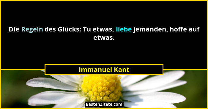 Die Regeln des Glücks: Tu etwas, liebe jemanden, hoffe auf etwas.... - Immanuel Kant