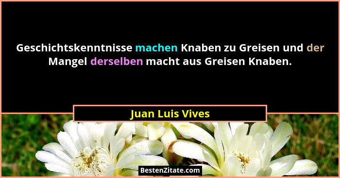 Geschichtskenntnisse machen Knaben zu Greisen und der Mangel derselben macht aus Greisen Knaben.... - Juan Luis Vives