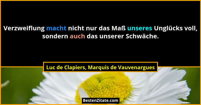 Verzweiflung macht nicht nur das Maß unseres Unglücks voll, sondern auch das unserer Schwäche.... - Luc de Clapiers, Marquis de Vauvenargues