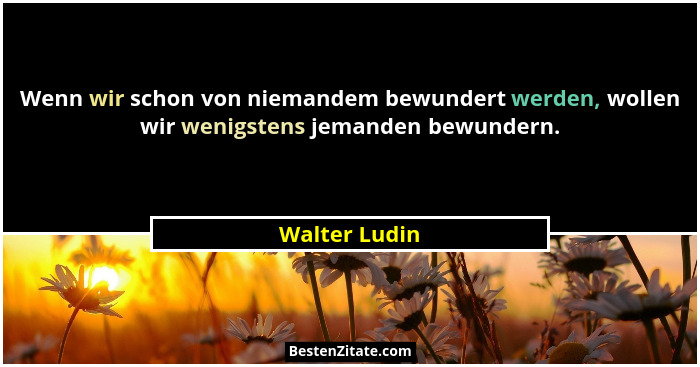 Wenn wir schon von niemandem bewundert werden, wollen wir wenigstens jemanden bewundern.... - Walter Ludin