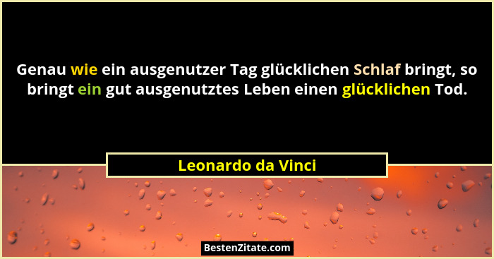 Genau wie ein ausgenutzer Tag glücklichen Schlaf bringt, so bringt ein gut ausgenutztes Leben einen glücklichen Tod.... - Leonardo da Vinci