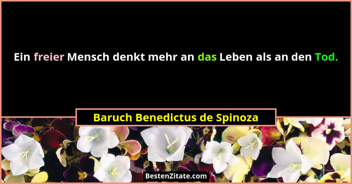 Ein freier Mensch denkt mehr an das Leben als an den Tod.... - Baruch Benedictus de Spinoza