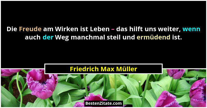 Die Freude am Wirken ist Leben – das hilft uns weiter, wenn auch der Weg manchmal steil und ermüdend ist.... - Friedrich Max Müller