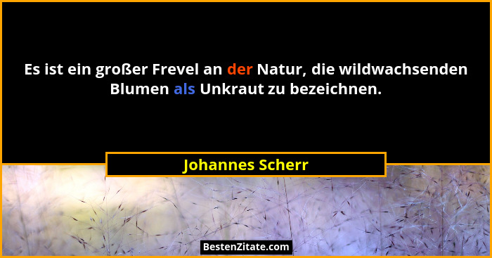 Es ist ein großer Frevel an der Natur, die wildwachsenden Blumen als Unkraut zu bezeichnen.... - Johannes Scherr