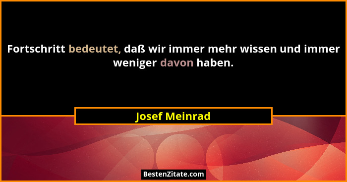 Fortschritt bedeutet, daß wir immer mehr wissen und immer weniger davon haben.... - Josef Meinrad