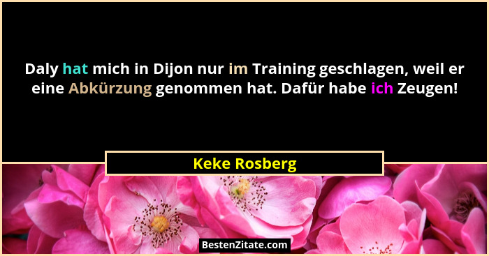 Daly hat mich in Dijon nur im Training geschlagen, weil er eine Abkürzung genommen hat. Dafür habe ich Zeugen!... - Keke Rosberg