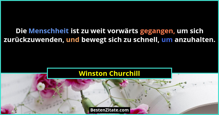 Die Menschheit ist zu weit vorwärts gegangen, um sich zurückzuwenden, und bewegt sich zu schnell, um anzuhalten.... - Winston Churchill