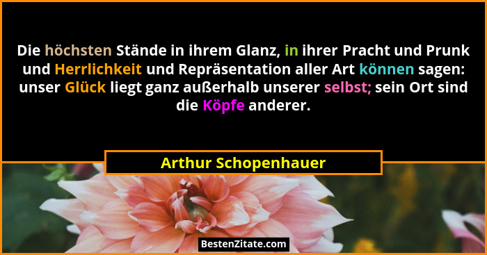 Die höchsten Stände in ihrem Glanz, in ihrer Pracht und Prunk und Herrlichkeit und Repräsentation aller Art können sagen: unser... - Arthur Schopenhauer