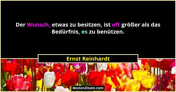 Der Wunsch, etwas zu besitzen, ist oft größer als das Bedürfnis, es zu benützen.... - Ernst Reinhardt