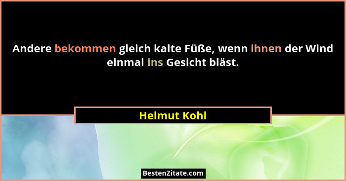 Andere bekommen gleich kalte Füße, wenn ihnen der Wind einmal ins Gesicht bläst.... - Helmut Kohl