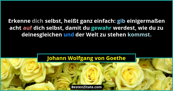 Erkenne dich selbst, heißt ganz einfach: gib einigermaßen acht auf dich selbst, damit du gewahr werdest, wie du zu deines... - Johann Wolfgang von Goethe