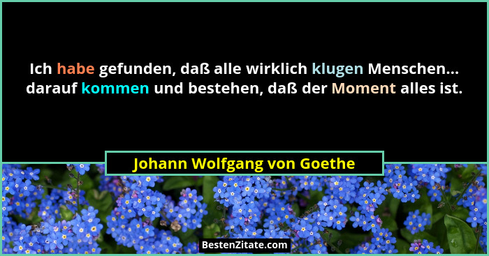 Ich habe gefunden, daß alle wirklich klugen Menschen... darauf kommen und bestehen, daß der Moment alles ist.... - Johann Wolfgang von Goethe